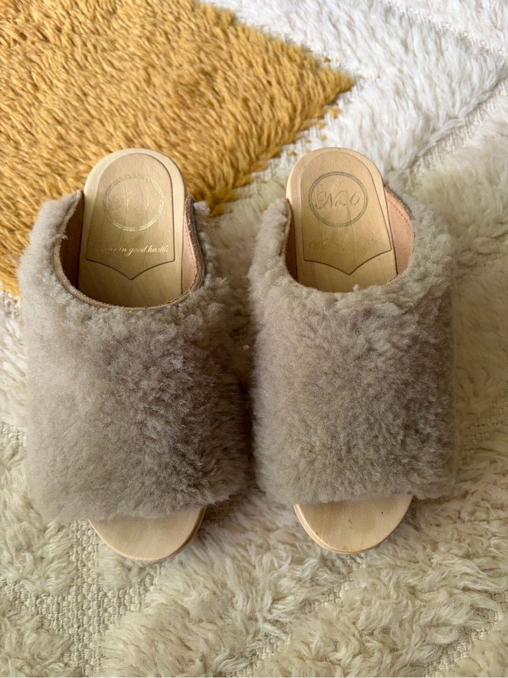 No. 6 Taupe Shearling Slide Mules 5.5